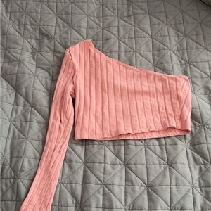 One-Shoulder Pink Ribbed Top